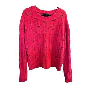BCBG MAXAZRI Bright Red Pointelle Knit Chenille Pullover Sweater‎ Size Large